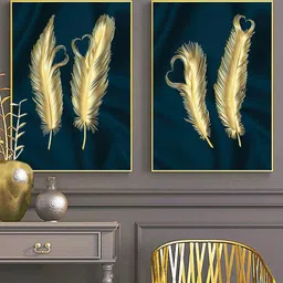 Art Street Blue & Yellow 2 Pieces Furn Leaf Digital Print Framed Wall Art-image-38