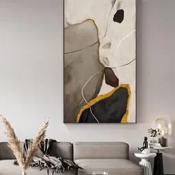 THE HANDMADE FLAIR Beige & Black Crystal Porcelain Abstract Painting Wall Art image 1