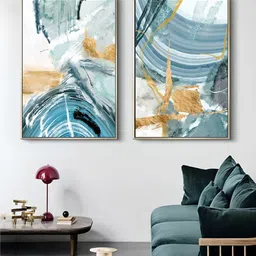 THE HANDMADE FLAIR Crystal Porcelain Grey & Sky Blue 2 Pieces Abstract Painting Wall Art-picture-24