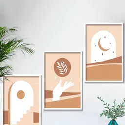 SAF Beige & White 3 Pieces Printed Framed Wall Art-image-57