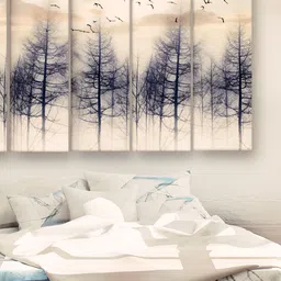 Casperme Beige & Grey 5 Pieces Modern Art Wooden Wall Painting-image-34
