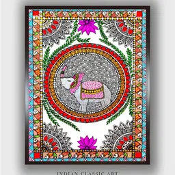 INDIAN CLASSIC ART White & Black  Elephant Madhubani Painting Wall Art-image-65