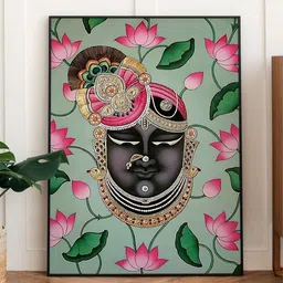 INDIAN CLASSIC ART Blue & Black Shreenathji Pichwai Framed Wall Art-image-5