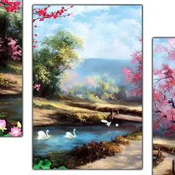 PnF Pink & Blue 3 Piece Wood Floral and Botanical Wall Paintings-picture-10