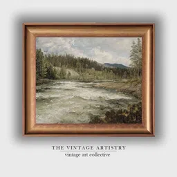 THE VINTAGE ARTISTRY A Wild Mountain Forest Vintage Painting-image-73