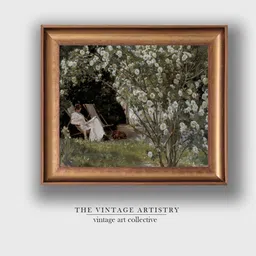 THE VINTAGE ARTISTRY Green & White French Country Garden Vintage Painting Wall Art-picture-33