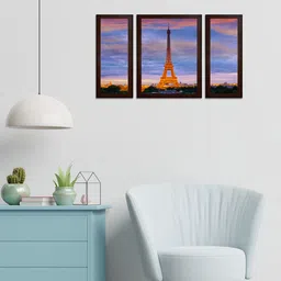 WENS Green & Yellow Set of 3 River Bridge MDF Wall Paintings image 1