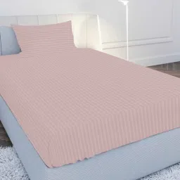 mayfair homes london Pink Solid 210 TC Cotton Single Sized Bedsheet with 1 Pillow Cover Satin Stripe 2024 Collection-picture-22