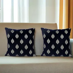 Decoghar Blue & Gold Toned 2 Pieces Embroidered Square Cushion Cover-picture-15