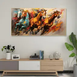 nestroots Gold Canvas Framed Majestic Horses in Ethereal Flight Wall Painting(24X48 Inch)-picture-15