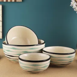 vareesha Mugdha White & Green Ceramic (Set of 4) Serving Bowl image 1