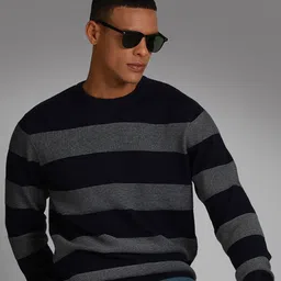 High Star Striped Round Neck Long Sleeves Cotton Pullover Sweater-picture-28