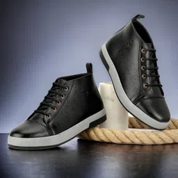 SHOZANIA Men Mid Top Lightweight Leather Sneakers-image-47