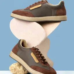 SHOZANIA Men Textured Suede Leather Insole Contrast Sole Sneakers-image-4