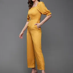 Miss Chase Mustard Yellow Sqaure Neck Waist Tie-Ups Basic Jumpsuit image 3