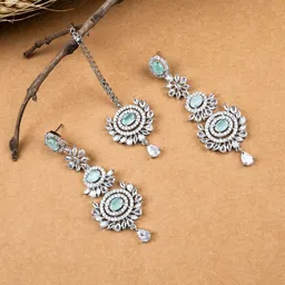 StileAdda Silver-Plated Contemporary Drop Earrings With Mangtika-picture-34