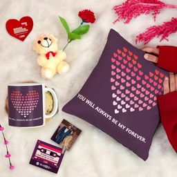 Indigifts 6 Pieces Purple Cushion Cover Teddy Coffee Mug with Card Rose & Photo Clip-picture-43