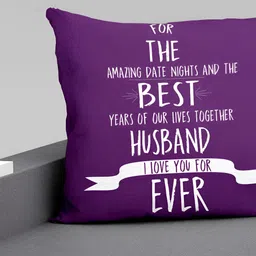 ARTBUG Purple & White The Best Husband Ever Printed Square Filled Cushion image 4