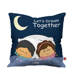 Indigifts Navy Blue & Off White Printed Square Cushion With Filler image 4