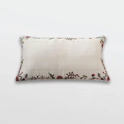 Mirooh Beige & Red Cotton Linen Rectangle Embroidered Cushion image 3