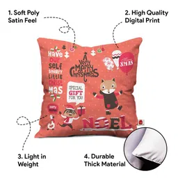 Indigifts Peach Printed A Very Merry Christmas Cushion Cover with Filler image 4