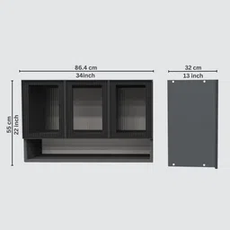 specialitypanels Aluminium Black Profile 3 Fluted Glass handless shutter with Space Organizer in Slate Grey Finish image 2