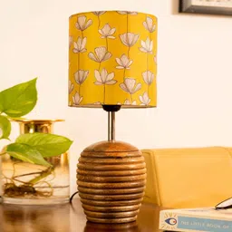 green girgit Stripped Brown Lamp with Mustard Flora multicolor shade image 2
