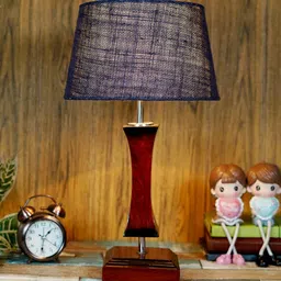 Hudson Blue Natural Fiber Shade Night Lamp With Wood Base By BrightDaisy image 1
