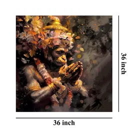 999Store Brown & Grey Canvas Hanuman in Deep Prayer Religious Wall Painting image 5