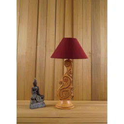 Maroon Poly Cotton Shade Table Lamp with Orange Base by Woody Lamp House image 2