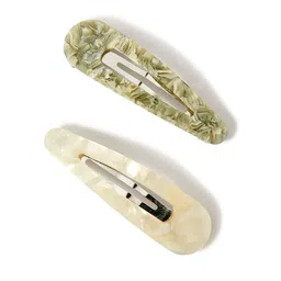 Accessorize London Women Set of 2 Khaki & Green Marble Snap hair Clips-picture-36