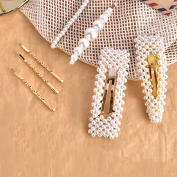 Jewels Galaxy Women White & Gold-Toned Set of 7 Alligator Hair Clip-image-70