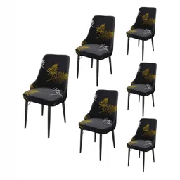 HOUSE OF QUIRK Black & Gold Toned 6 Pieces Leaves Printed Wingback Side Chair Covers-picture-18