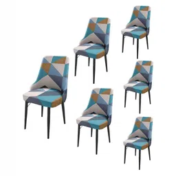 HOUSE OF QUIRK Blue & White 6 Pieces Printed Wingback Side Chair Covers-picture-25