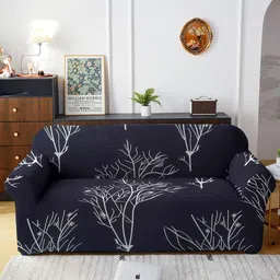Cortina Black Printed 4-Seater Stretchable Non-Slip Sofa Slipcover-picture-35