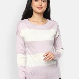 Van Heusen Woman Women Purple & White Striped Pullover-picture-32
