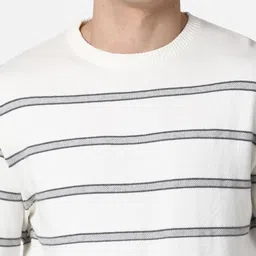 t-base Men Off White & Grey Striped Pure Cotton Pullover image 3