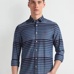 U.S. Polo Assn. Denim Co. Slim Fit Horizontal Striped Spread Collar Cotton Casual Shirt-picture-22