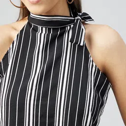 CHIMPAAANZEE Black & White Striped Halter Neck Top image 4