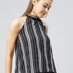 CHIMPAAANZEE Black & White Striped Halter Neck Top image 5