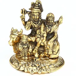 handicrafts paradise Golden Aluminium Shiv Parivar Statue Religious Idol image 2