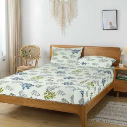 aurave Multicolor Floral 250 TC Cotton King Fitted Bedsheet with 2 Pillow Covers image 1