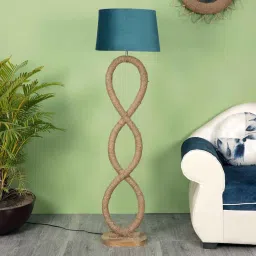sapphire Joshaphus Grey Fabric Shade Club Floor Lamp With Wood Base image 2
