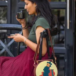 Kalankit Abstract Printed Structured Vegan Leather Sling Bag image 4