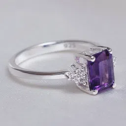 HIFLYER JEWELS 92.5 Sterling Silver Amethyst Stone Studded Antique Finger Ring image 2
