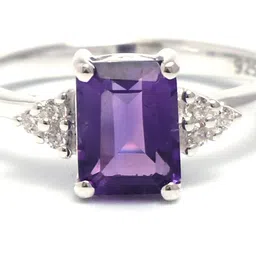 HIFLYER JEWELS 92.5 Sterling Silver Amethyst Stone Studded Antique Finger Ring image 4