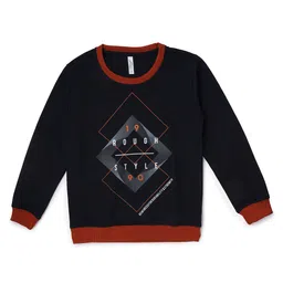 earth conscious Boys Navy Blue Typography Printed V-Neck Applique T-shirt-picture-51