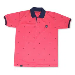 earth conscious Boys Peach-Coloured Printed Polo Collar Applique T-shirt-picture-51