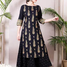 Rustorange Women Black Ethnic Motifs Printed Kurta with Skirt image 4