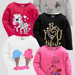 KUCHIPOO Girls Pack of 5 Multicolored Graphic Printed T-shirts-picture-33